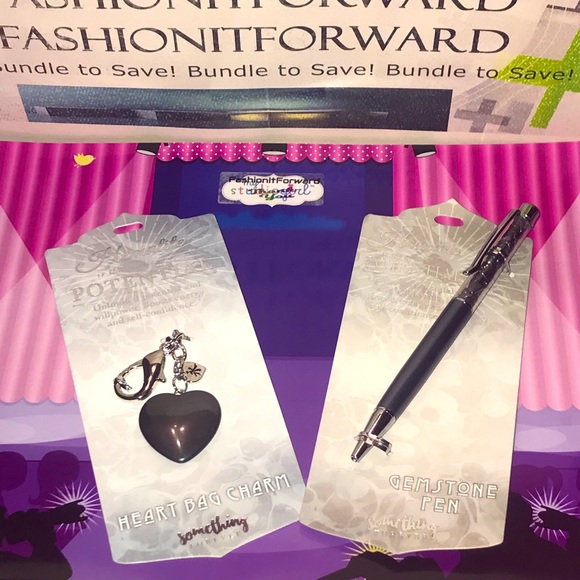 Gemstone Hematite Pen & Heart Bag Charm Gift Set - Picture 1 of 16